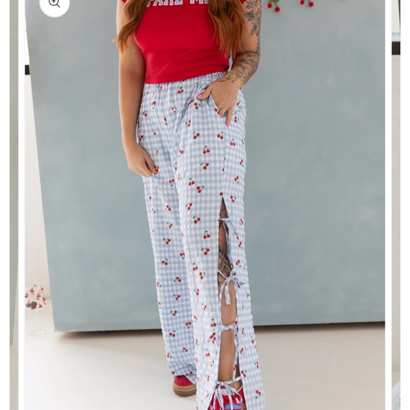 Bourbon and belles CHERRY TIE BOXER PANTS - Picture 2 of 5